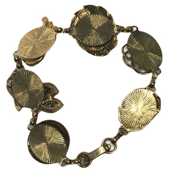 Vintage Earring Bracelet Five Links Gold Tone Pearl Rhinestone - Picture 5 of 5